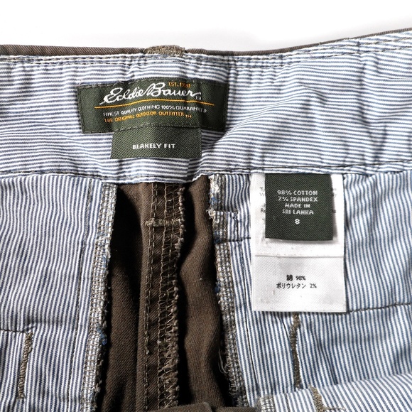 Eddie Bauer Sz 8 Blakely Fit Brown Pant 32 x 31.5 Cotton Stretch 2-Button Front - Picture 8 of 9